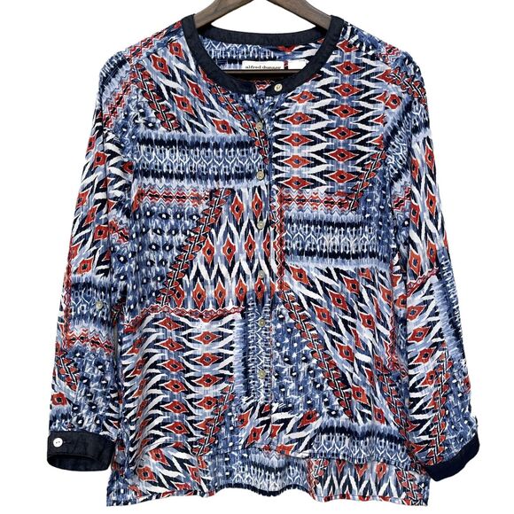 Alfred Dunner Petite Top Size‎ 10P Red Blue Mixed Print Sheer Lightweight Hi-Lo - Picture 1 of 10